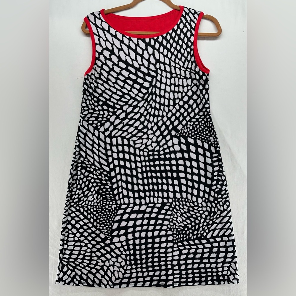 Nally & Millie Reversible Sleeveless Shift Dress Black White Red Stretch S